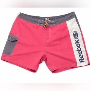 Reebok Classic Men’s Colorblock Swim Trunks Pink Gray Board Shorts Large